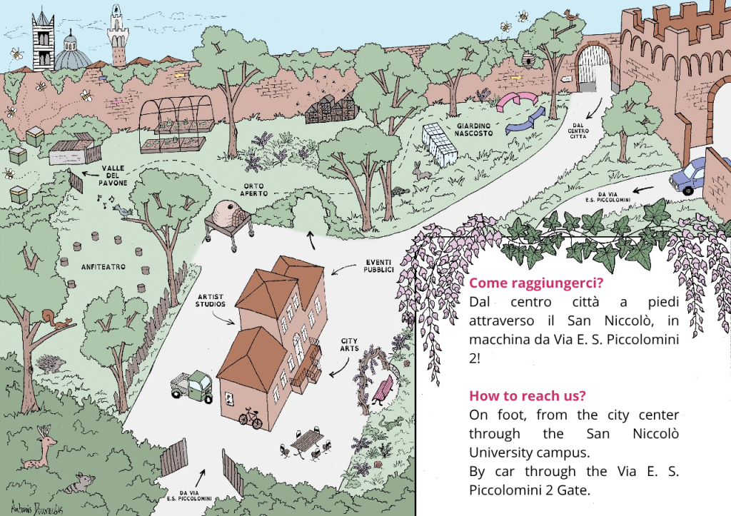 A map of Il Punto|The Point, headquarters of the Siena Art Institute, with directions on how to reach us in English and Italian.